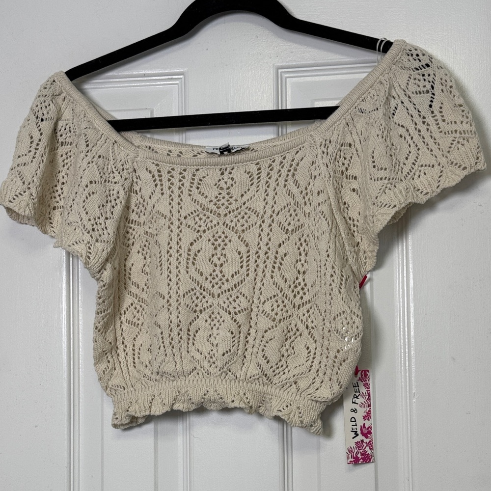 Freshmen 1969 Elegant Beige Crochet Crop Top M